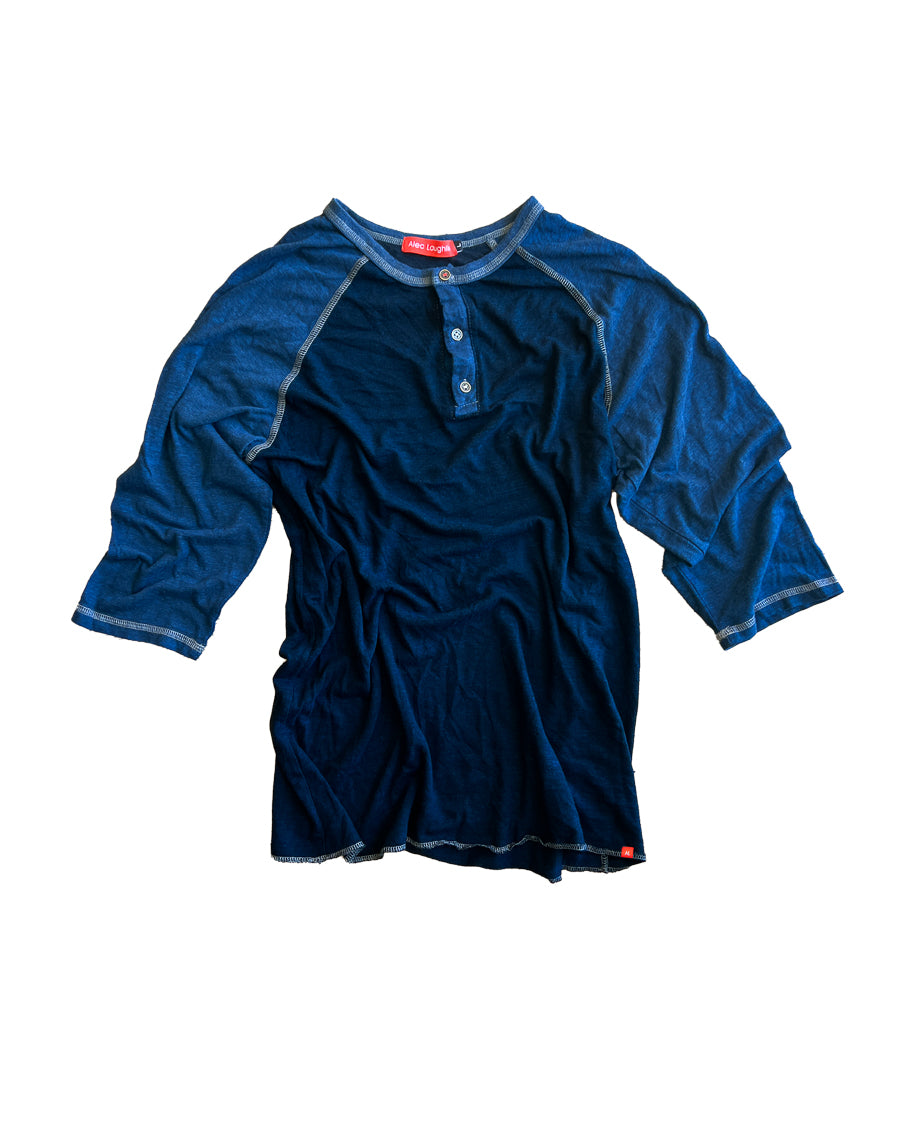 Deep Blue 3/4 Sleeve Raglan Henley