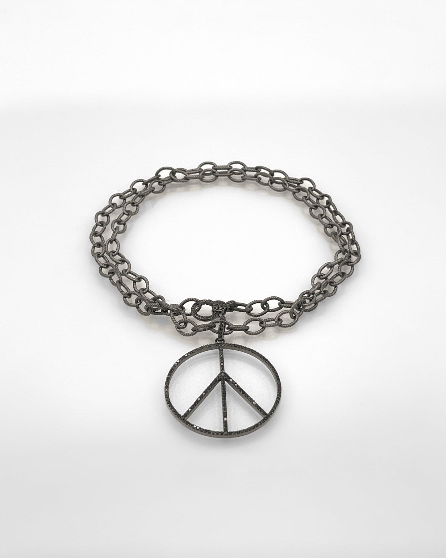 Sterling Silver Chain with Black Spinel Peace Pendant