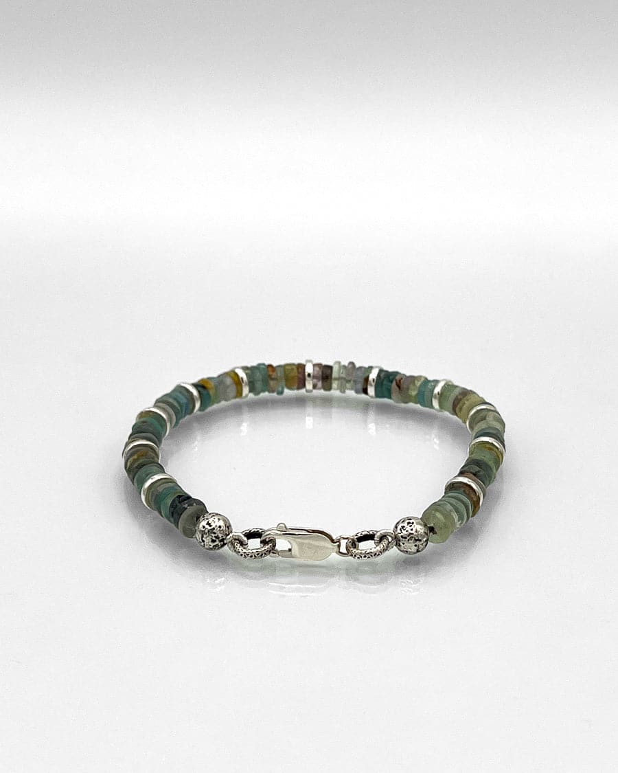 Multi-Colored Agate and Silver Bead Bracelet