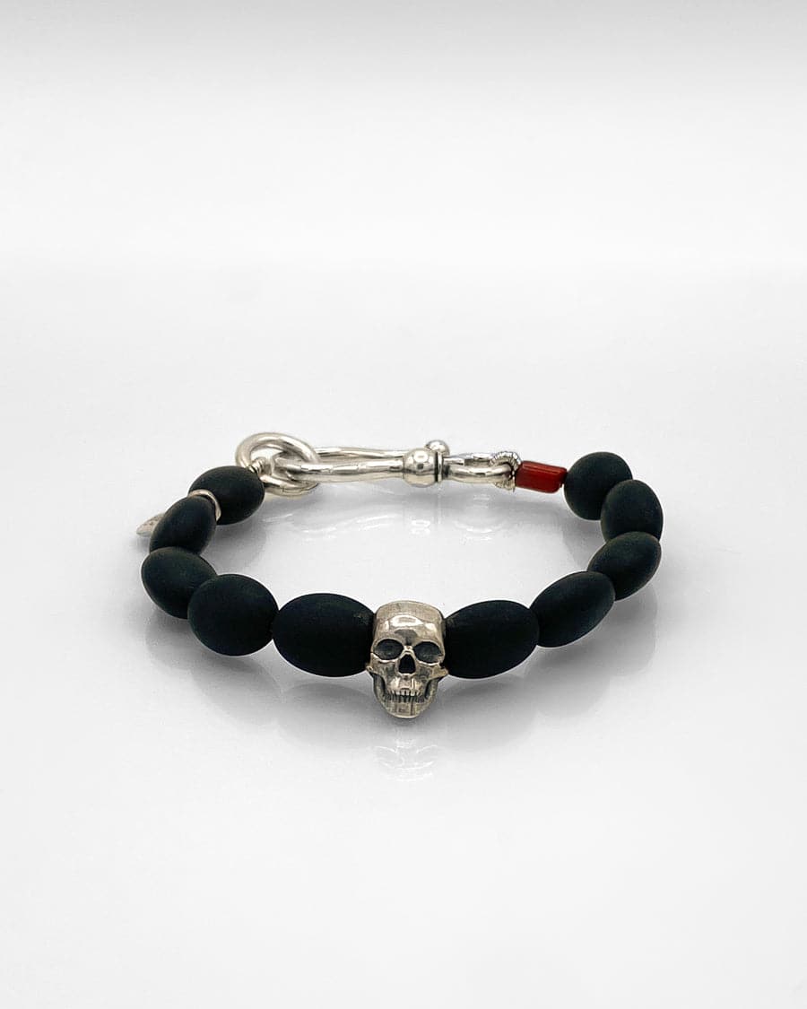 Black Onyx, Sterling and Coral Bracelet