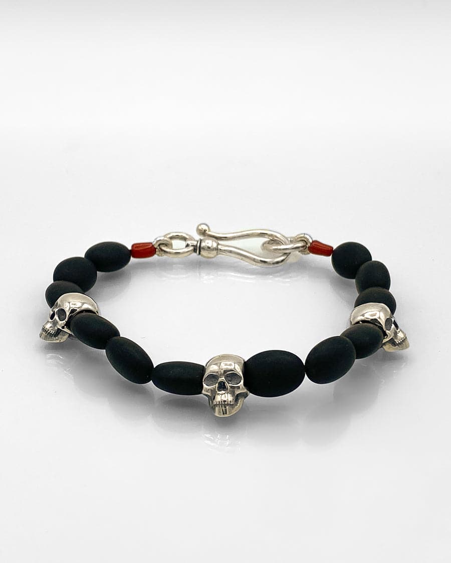 Black Onyx, Sterling and Coral Bracelet