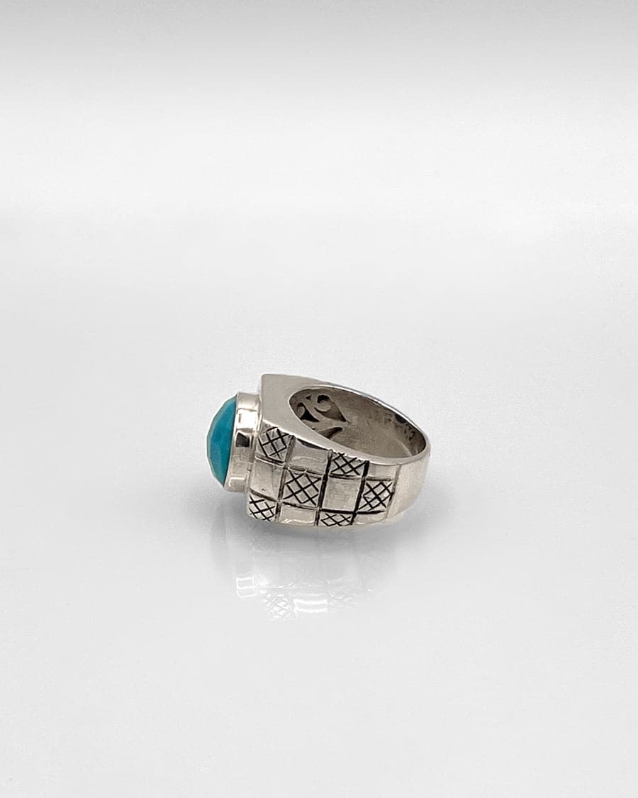 Checkerboard Ring with Round Stone