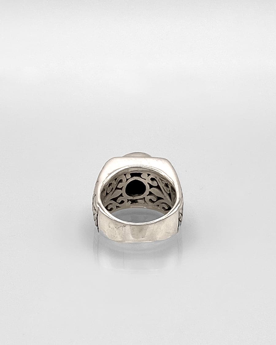 Checkerboard Ring with Round Stone