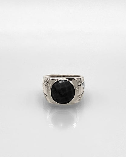 Checkerboard Ring with Round Stone