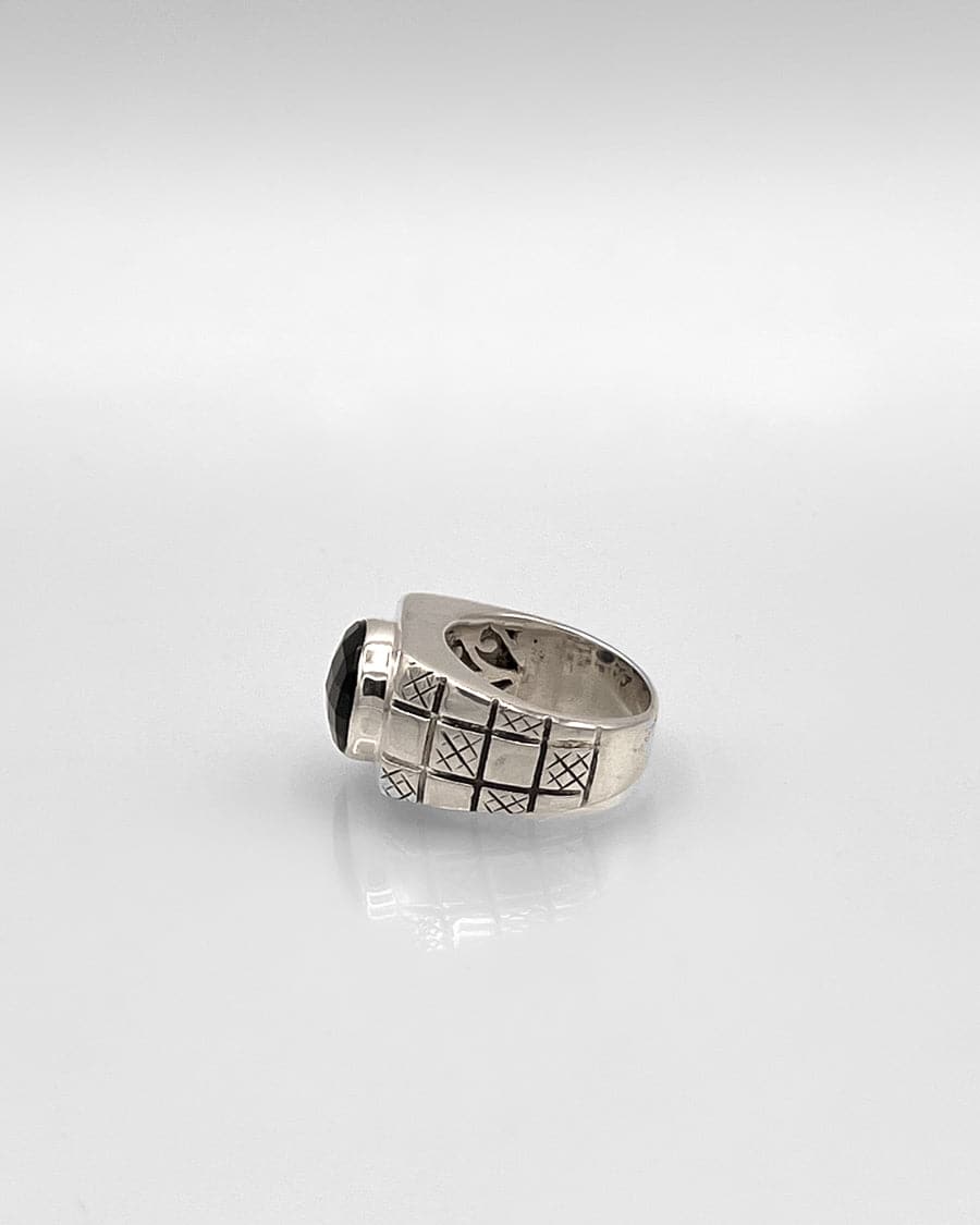 Checkerboard Ring with Round Stone
