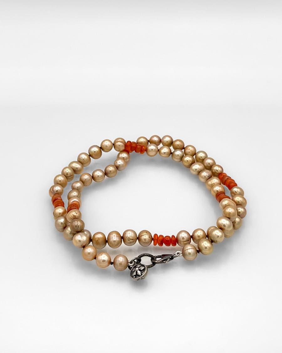 Cream Colored Freshwater Pearl with Carnelian Accents Necklace