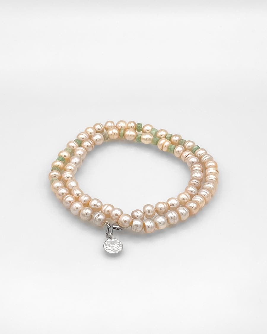 Cream Colored Freshwater Pearl with Moss Quartz Accents Necklace