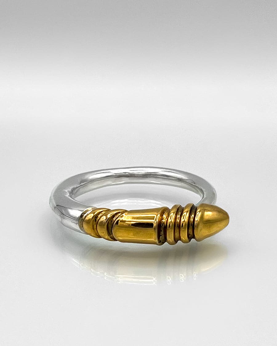 Sterling Silver and Brass Luxury Cock Ring - Penis Motif Detail
