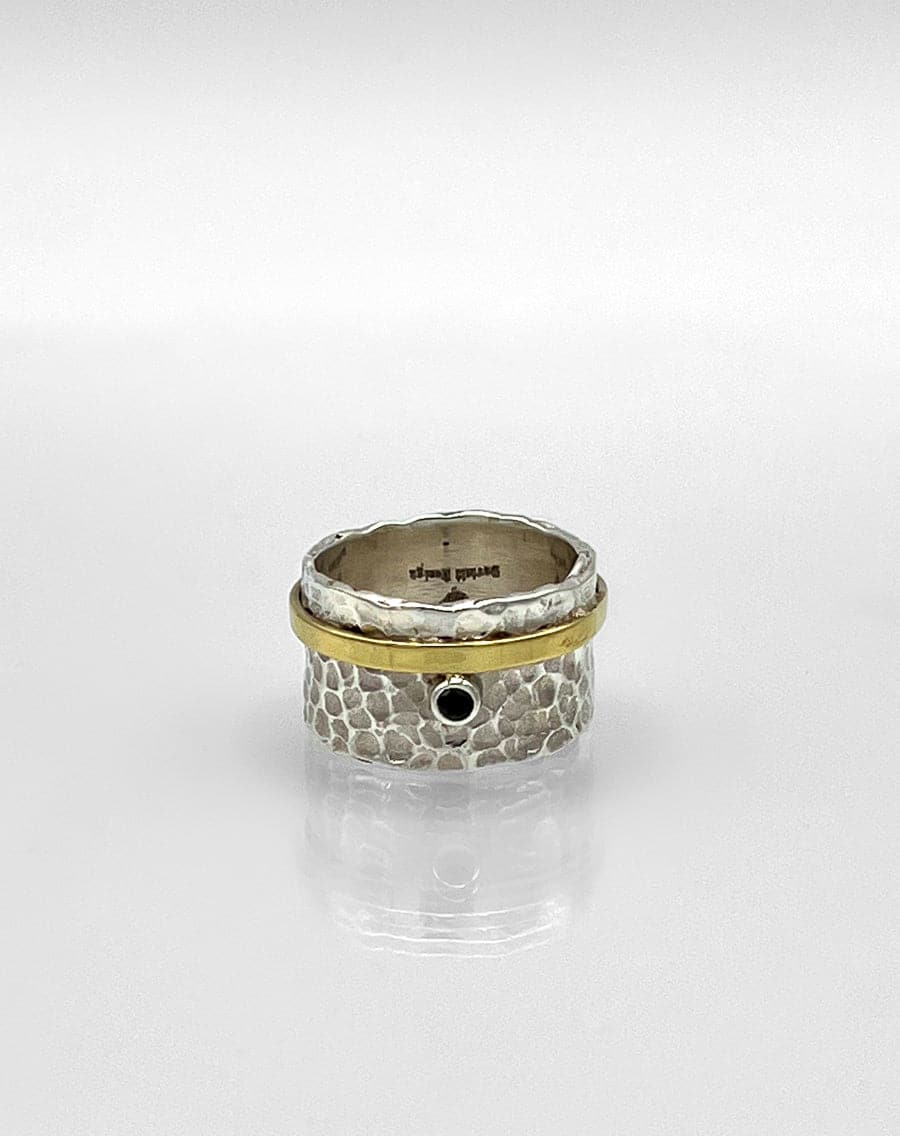 Silver, Brass and Black Spinel Ring