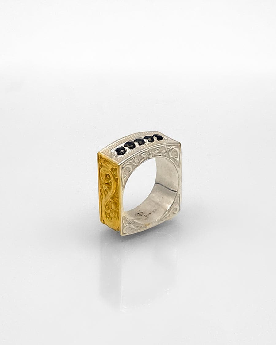 Sterling Silver, 18k Gold Plated, Square Ring