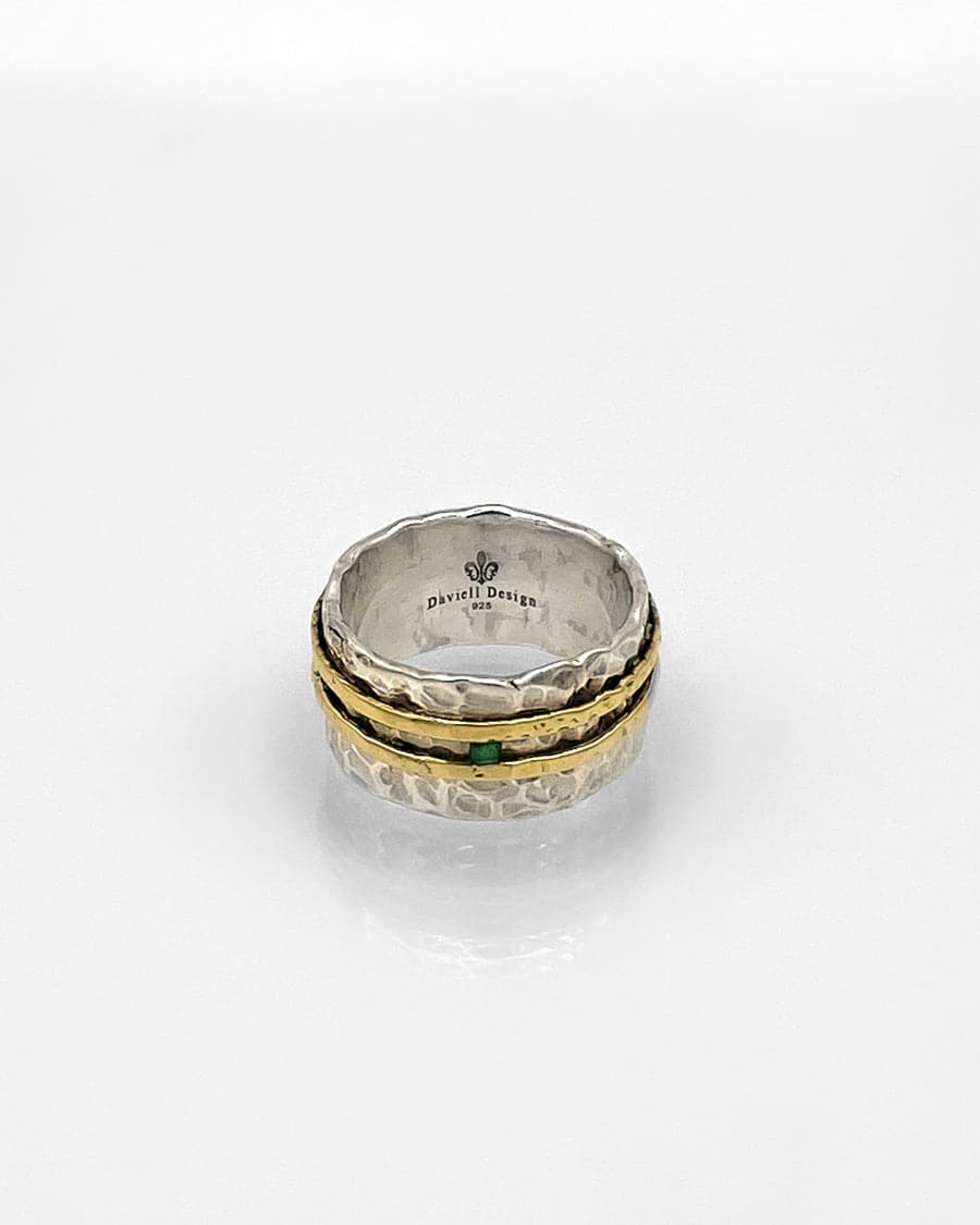 Silver, Brass and Emerald Ring