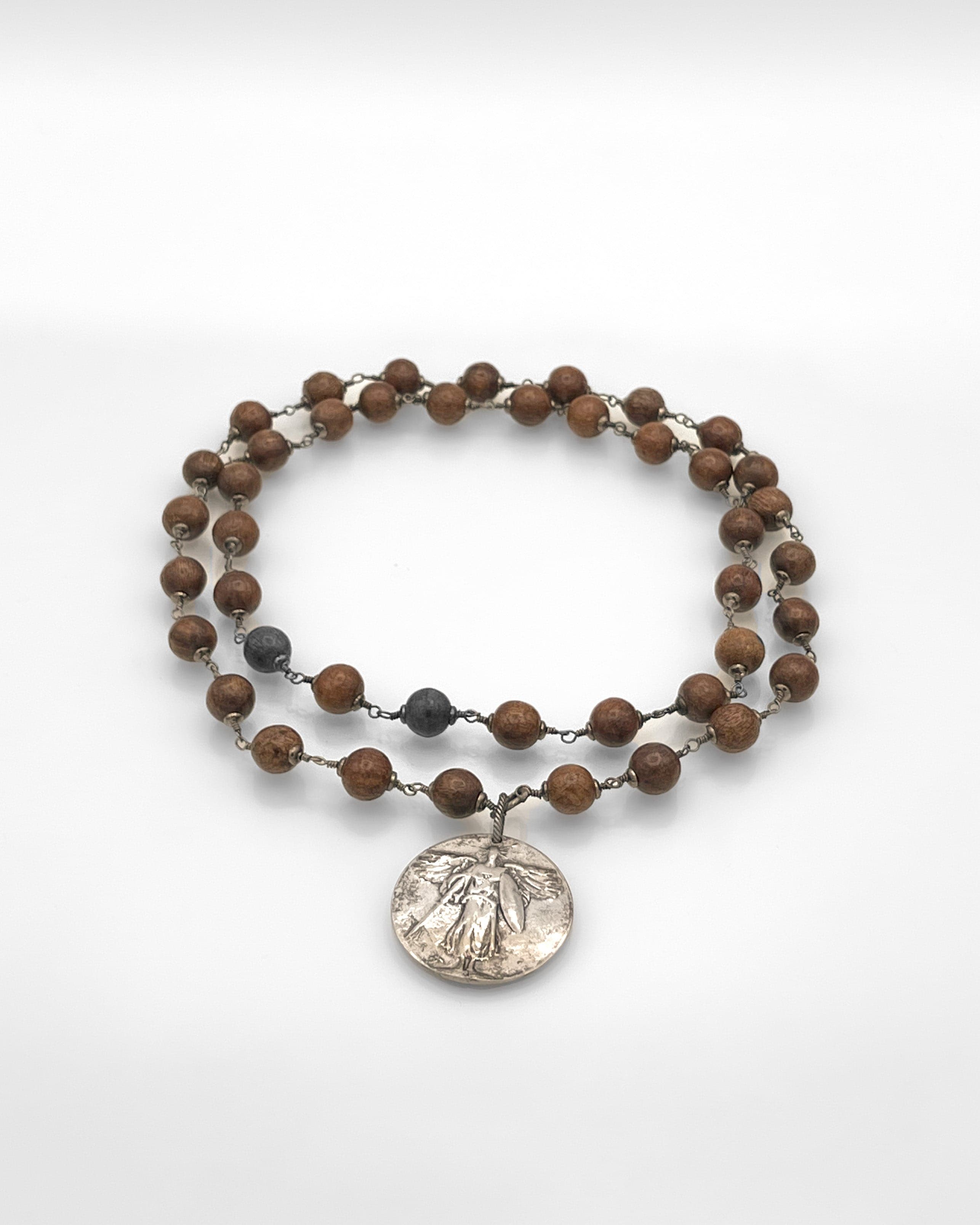 Sterling & Mala Bead Necklace with the Archangel Michael